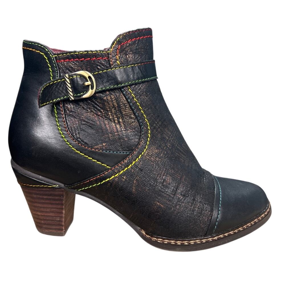 L'Artiste by Spring Step Captivate Boots Black Leather Shimmer Size 39 US 8.5